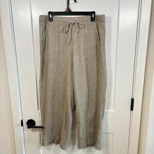 Pure Jill Tan Linen Blend Pull-On Cropped Pants Women's Medium